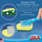 Lola Products Soap Dispenser Dish Wand Sponge Head Refills, Super Absorbent Scrubber, Non-Scratch, for Cleaning Dishes, Sinks and Cookware, 12 Pack