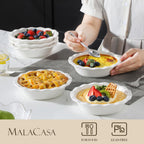 MALACASA Ceramic Mini Pie Pans Set of 6, 6 Inch Pie Plates for Baking with Ruffled Edge, Small Quiche Baking Dish Pans Tart Pans, Individual Pot Pie Plates, Microwave & Oven Safe, White