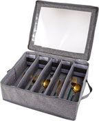 Flatware Utensil Storage Case With Adjustable Dividers,5 Compartments Zipper Flatware Storage Case, Silverware Storages Cases With Handles And Organizes Cutlery Stackable