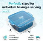 Souper Cubes Stoneware - 5" x 5" Baking Dishes for Oven with Silicone Covers, Premium Mini Ceramic Baking Dishes, Perfect for Reheating Individual Portions in Oven or Microwave, Set of 2 - Blueberry