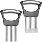 2 Pcs Onion Slicer holder, Premium Vegetable Slicing Tool for Potato and Tomato, Food Cutter Assistant Tool for Slicing Fruit Lemon and Meat, Stainless Steel Kitchen Tool (Black)