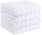 Homaxy 100% Cotton Terry Kitchen Towels(White, 13 x 28 inches), Checkered Designed, Soft and Super Absorbent Dish Towels, 4 Pack