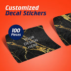 100 Custom Vinyl Stickers - Upload Your own Image, Text, Design, Logo - Personalized Logo Labels for Handmade, Packaging, Bottle, Jars, Candle, Brand Stickers (Black Gold Marble, 6x4)
