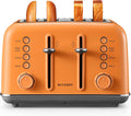 BUYDEEM DT640 4-Slice Toaster, Extra Wide Slots, Retro Stainless Steel with High Lift Lever, Bagel and Muffin Function, Removal Crumb Tray, 7-Shade Settings,Orange