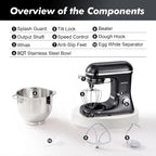 Aucma Stand Mixer, 900W 8QT Large Kitchen Mixer, Kitchen Electric Mixers with Dough Hook, Wire Whip & Beater (Black, 8QT)