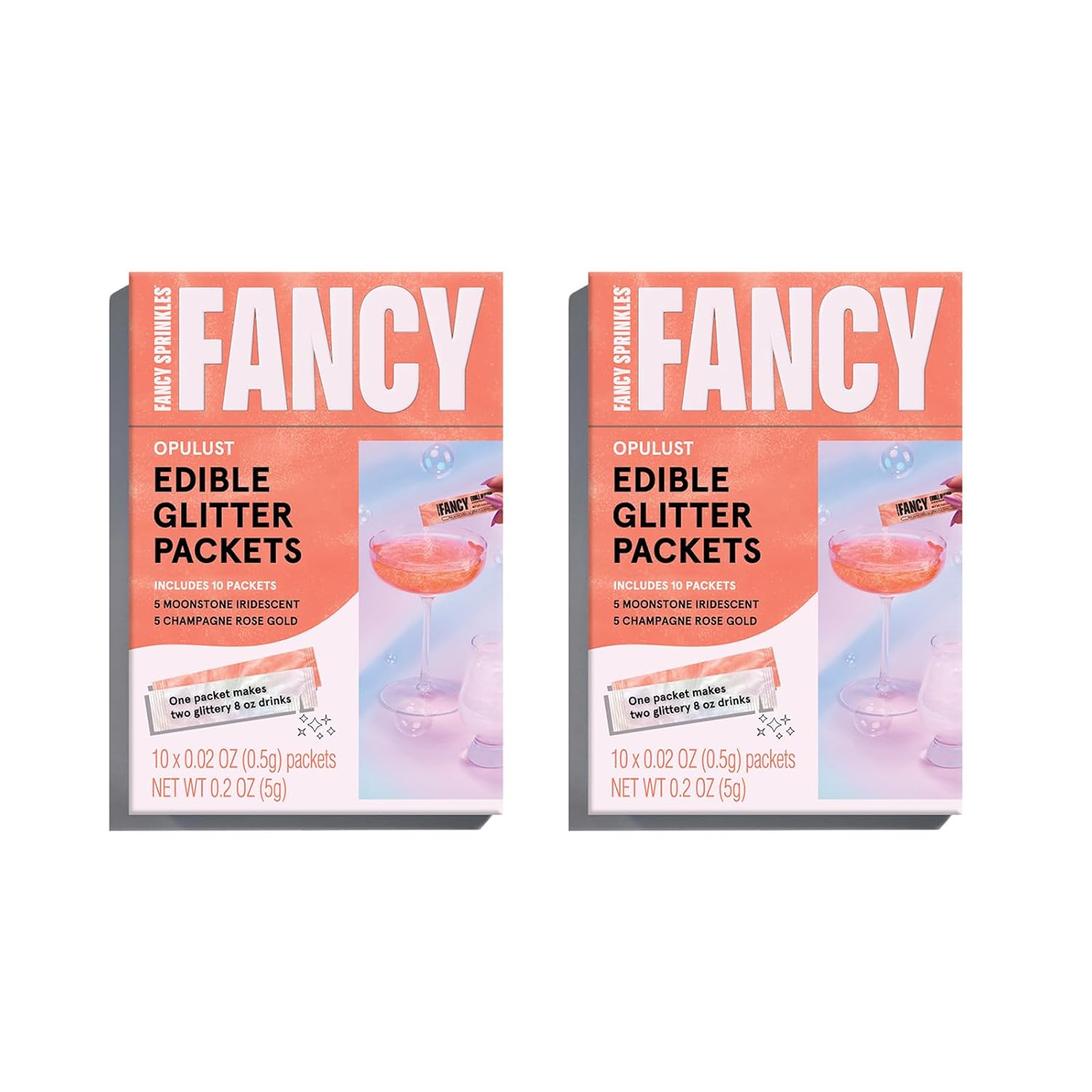 Fancy Sprinkles Opulust Edible Glitter Packets Portable & On-The-Go for Sparkling Drinks, Champagne, Cocktails, Wine, Beer, & more. (2 Pack)