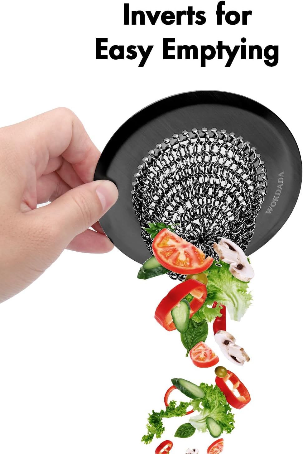 Sink Drain Strainer (Black): Flexible Anti-Slip Chainlink, 304 Stainless Steel. Upgraded Clog-Free, Easy-Clean Catcher for Kitchen Garbage Disposal