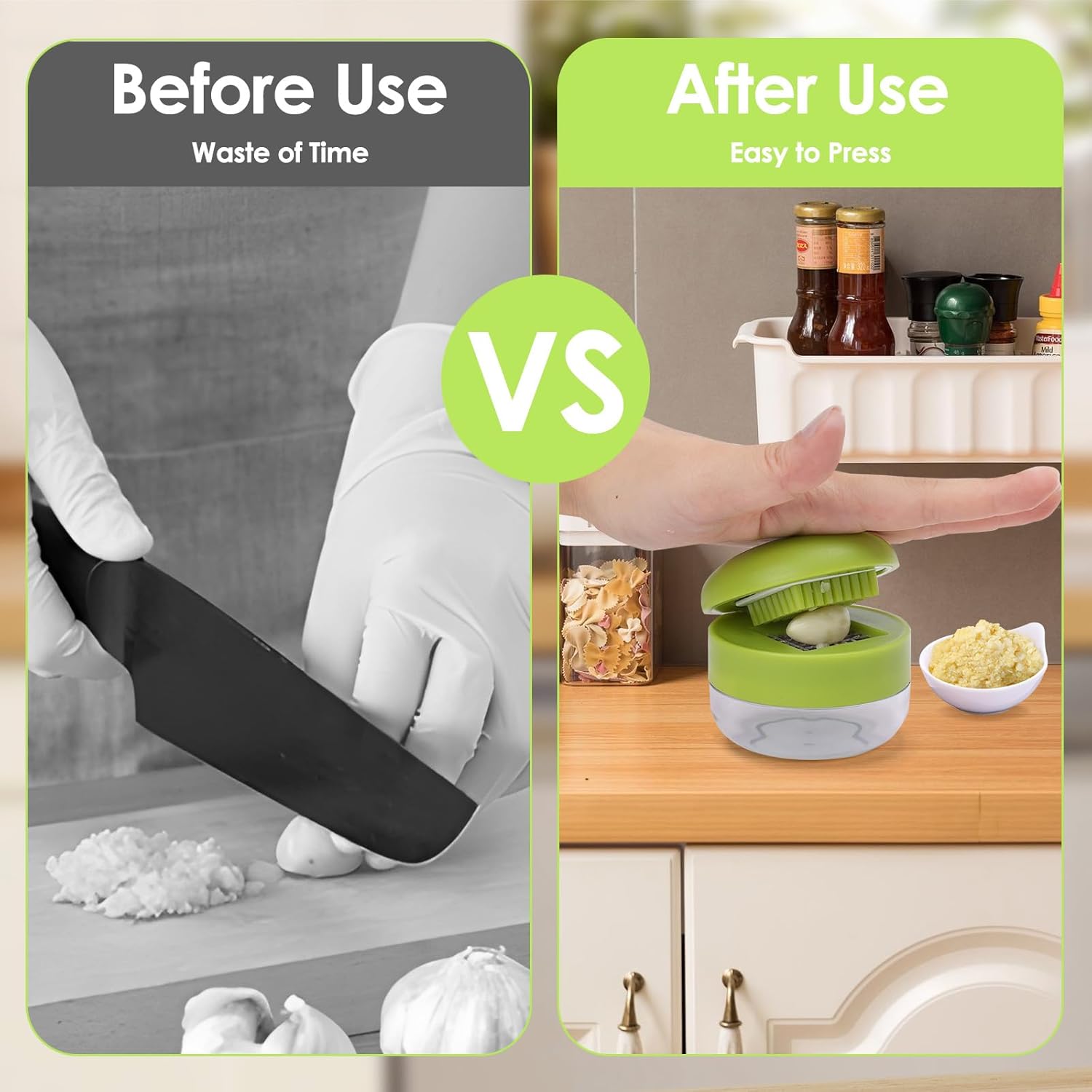 2 Pcs Garlic Press Set, Stainless Steel Garlics Crusher with Silicone Peeler and Cleaner Brush, Easy to Use Garlic Chopper for Shredded Garlic, Ginger, and Fruit