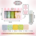 Confect Edible Sprinkles for Cakes & Cupcakes Decoration Assorted pack of 5 Summer Fun Sprinkles Mix White Dragees Green Yellow Blue Jimmies Silver Sparkling Sugar | Vegan, Gluten-Free, Nut-Free, Soy-Free, Dairy-Free, Palm Oil-Free - 5 Oz