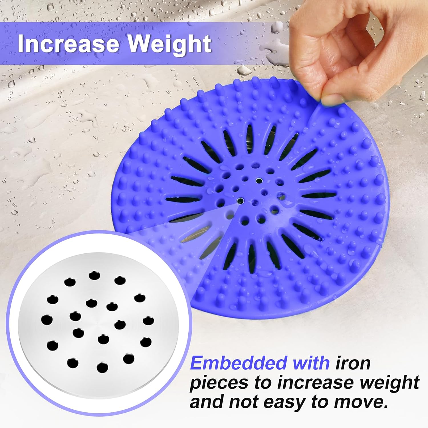 Drain Hair Catcher Durable Silicone Hair Stopper Shower Drain Covers with Iron Easy to Install and Clean Shower Drain Hair Trap Suit for Bathroom Bathtub Tub and Kitchen 5 Pack