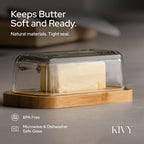 KIVY Glass butter dish with airtight lid that keeps butter soft - For countertop and refrigerator door shelf - Butter tray with lid fridge - Butter holder for counter - Covered butter dishes