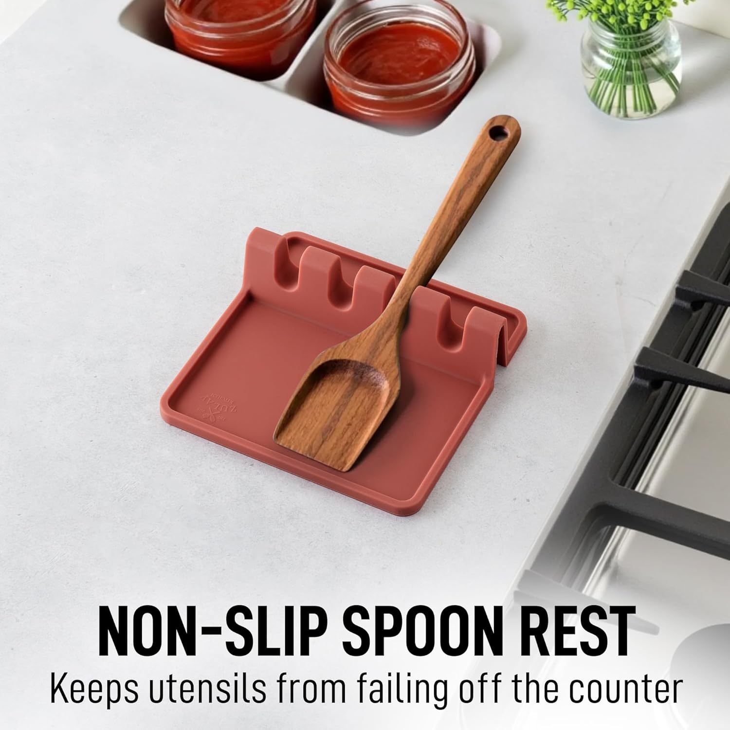 Zulay Kitchen Silicone Utensil Rest with Drip Pad for Multiple Utensils - BPA-Free, Heat-Resistant Spoon Rest & Spoon Holder for Stove Top - Kitchen Utensil Holder for Ladles & Tongs - Canyon Rose