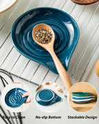 LAUCHUH Spoon Rest for Stove Top, Ceramic Spoon Holder for Kitchen Counter Large Spatula Holder for Spoons, Ladles, Tongs, Christmas Decor, Set of 2, 5 inch, Blue