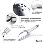 JBscoop Large Ice Scoop with Holes. Stainless Steel Ice Scoop with Drain Holes to Reduce Unwanted Dilution. Heavy Duty and Dishwasher Safe. Six Ounce Capacity.