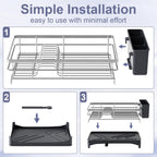 Dish Drying Rack,Rustproof Stainless Steel Dish Rack for Kitchen Counter,Dish Drainer with Cutlery Holder and Removable Drainboard,16.5" D x 11.8" W x 6.29" H