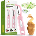 Spring Chef Premium Swivel Vegetable Peeler, Soft Grip Handle and Ultra Sharp Stainless Steel Blades - Perfect Kitchen Peeler For Veggie, Fruit, Potato, Carrot, Apple - Pink Lemonade - Set of 2
