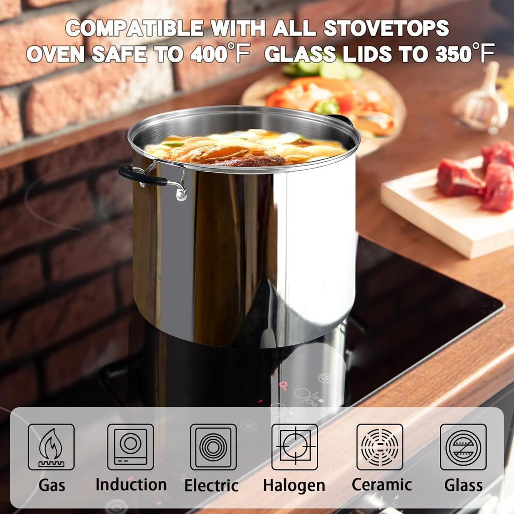 Cook N Home Stockpot Sauce Pot Casserole Pan Saucier Induction Pot With Lid Professional Stainless Steel 5 Quart, Dishwasher Safe With Stay-Cool Handles, Silver