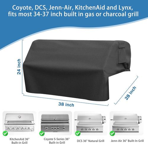 37 Inch Built-in Grill Cover for Coyote DCS Jenn-Air KitchenAid, and Lynx, 600D Heavy Duty Waterproof & Windproof Island Grill Top Cover, 38" W x 28" D x 24" H
