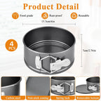 4 Pack 6 Inch Springform Pans, Non-Stick Cheesecake Pan, Heavy Duty Carbon Steel Withstands 446°F, Removable Bottom & Locking Buckles for Cheesecake, Baking, Commercial Kitchens