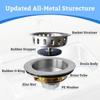 Metal World BS10101BN Post Style Sink Strainer, 3-1/2" Metal Kitchen Strainer, Cast Brass Body Basket Strainer, Strainer with Stainless Steel Basket, Brushed Nickel Finish 1 Pack