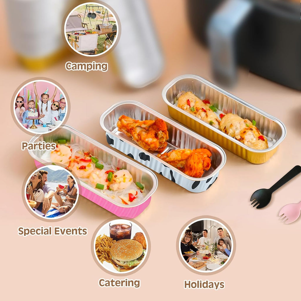 25 PCS Multiple colors Mini Loaf Pans with Lids and Spoons, 6.8oz Mini Cake Pans for Baking, Disposable Aluminum Foil Loaf Pans, Loaf Baking Pans for Party Individual Serving.