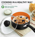 MICHELANGELO Nonstick Sauce Pan with Lid, 1QT & 2QT Ceramic Saucepan Set with Steamer, Small Copper Saucepans Set, Multipurpose Sauce Pots for Cooking, PFAS-FREE, Dishwasher Safe