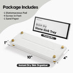 Water Absorbing Stone Sink Caddy Kitchen Sink Organizer Tray, Diatomite Bathroom Counter Tray, Gold Faucet Drying Mat Coaster Soap Dish Rack Riser Dispenser Sponge Holder, White 10" x 4"