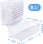 JollyPack 8 Pack Clear Plastic Storage Bins, Pantry Organizers and Storage with Handles, Clear Storage Containers for Fridge, Kitchen, Cabinet, Bathroom and Office