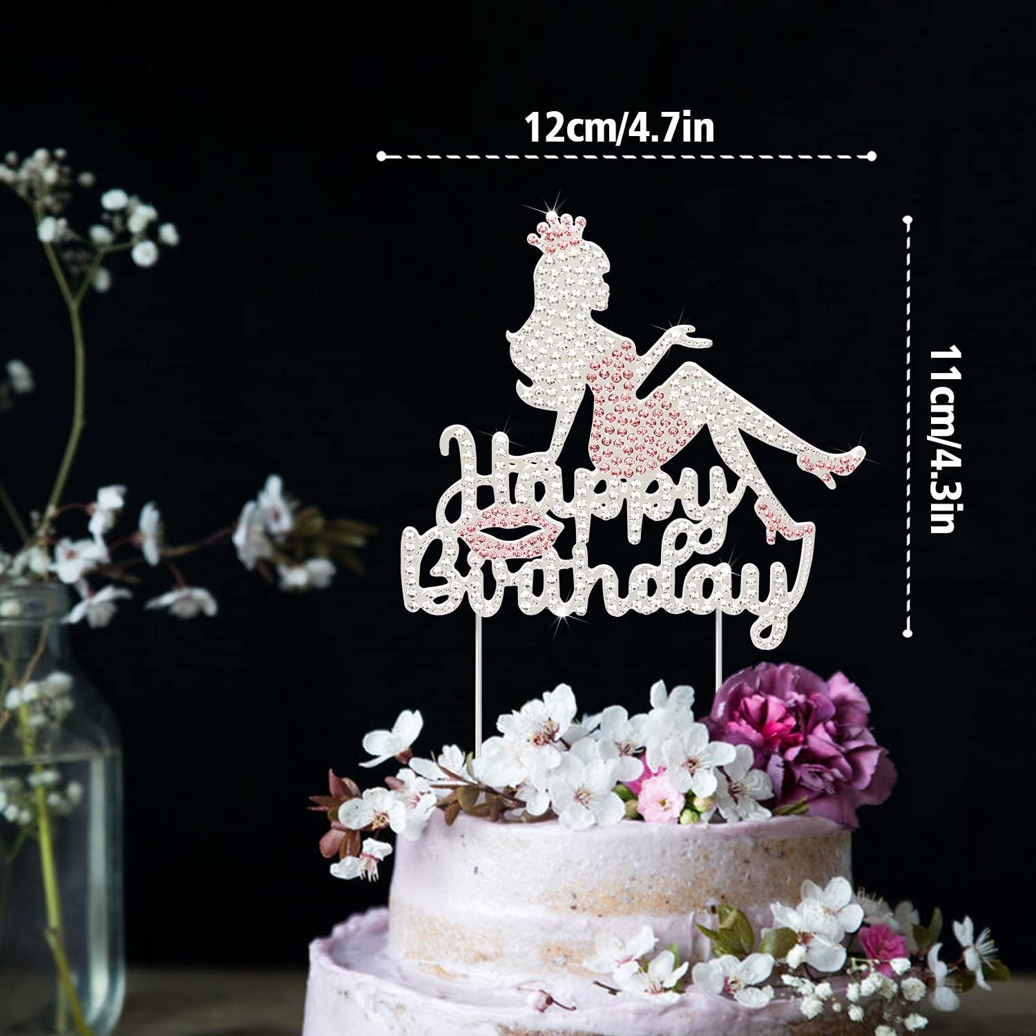 LINGTEER Happy Birthday Crown Queen Lady Rhinestone Cake Topper - Cheers to Makeup Spa Birthday Party Cake Centerpieces Decorations Gift Sign - Pink.