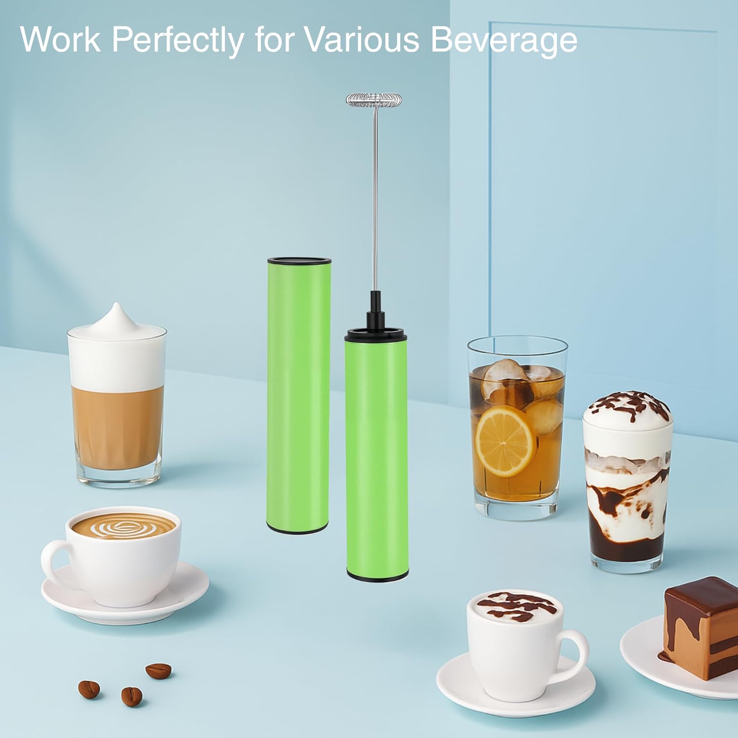 Rechargeable Milk Frother, Electric Coffee Foamer, Handheld Drink Mixer for Latte, Cappuccino, Coffee, Eggs, Hot Chocolate, Protein,Green