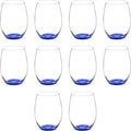 DISCOUNT PROMOS 10 ARC Stemless Wine Glasses Set, 21 oz. - Chardonnay, Cabernet, Merlot, Sauvignon - Blue