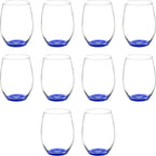 DISCOUNT PROMOS 10 ARC Stemless Wine Glasses Set, 21 oz. - Chardonnay, Cabernet, Merlot, Sauvignon - Blue