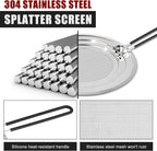 Stainless Steel Splatter Screen for Frying Pan - Grease Splatter Guard with Folding Handle - Cover Oil Splash from Bacon, Oil, or Deep Fryer - Food Strainer and Universal Cookware