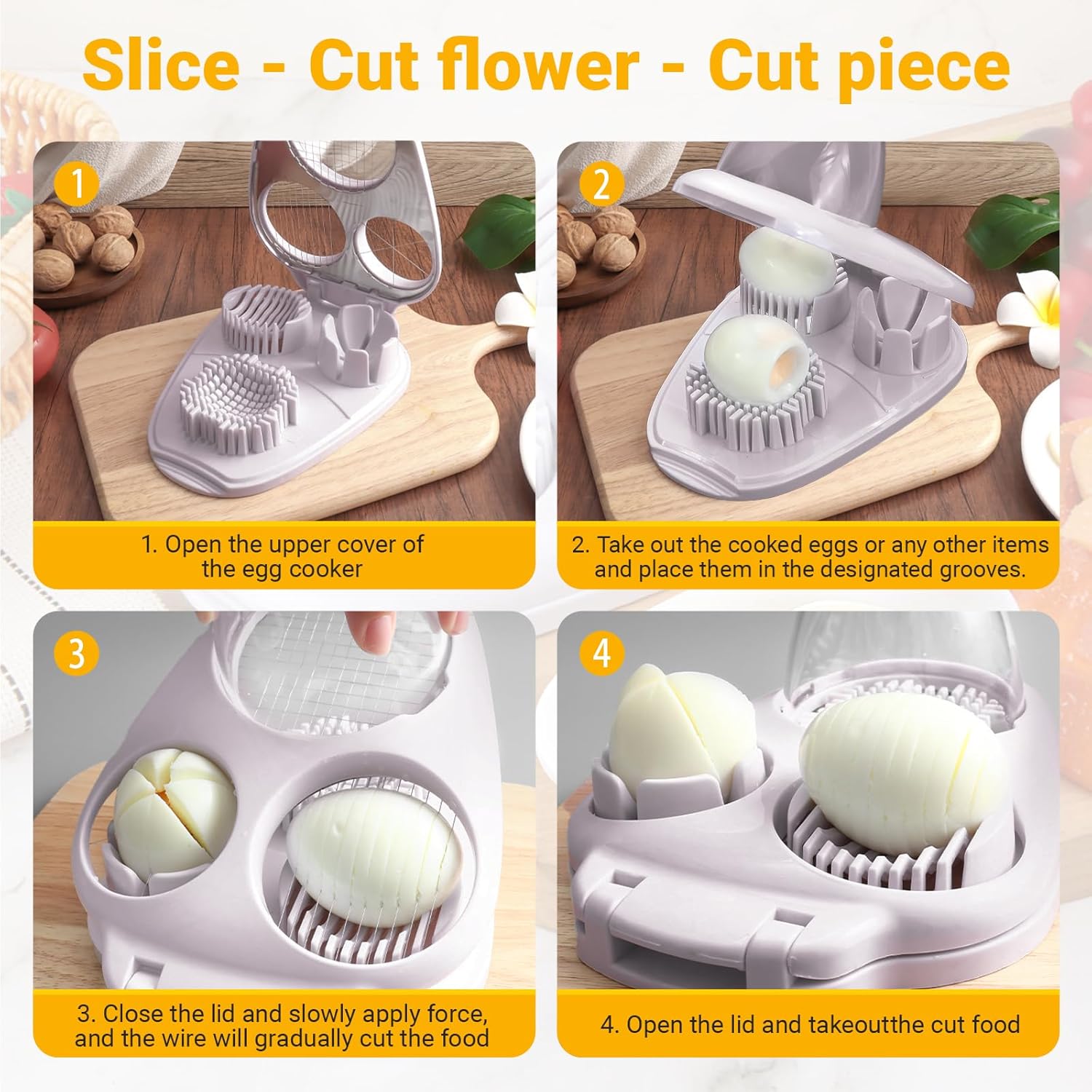 Egg Slicer and Grape Slicer for Fruit Salad, 4 Slicing Modes Slicer, Stainless Steel, Easy Grape and Tomato Slicing, for Egg, Grape, Strawberry,Cherry,Tomato,Send Goods From Local Warehouse