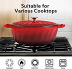 Enameled Oval Dutch Oven Pot with Lid, 7 QT Cast Iron Dutch Oven with Dual Handles for Cooking, Bread Baking, Frying, Non-stick Enamel Coated Oven (7 QT Gradient Red)