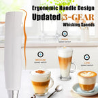 Nahida White Milk Frother Wand for Coffee, Frother Handheld Rechargeable Electric Whisk with 3 Heads 3 Speeds Drink Mixer Coffee Frother Foam Maker For Latte, Cappuccino, Hot Chocolate, Egg