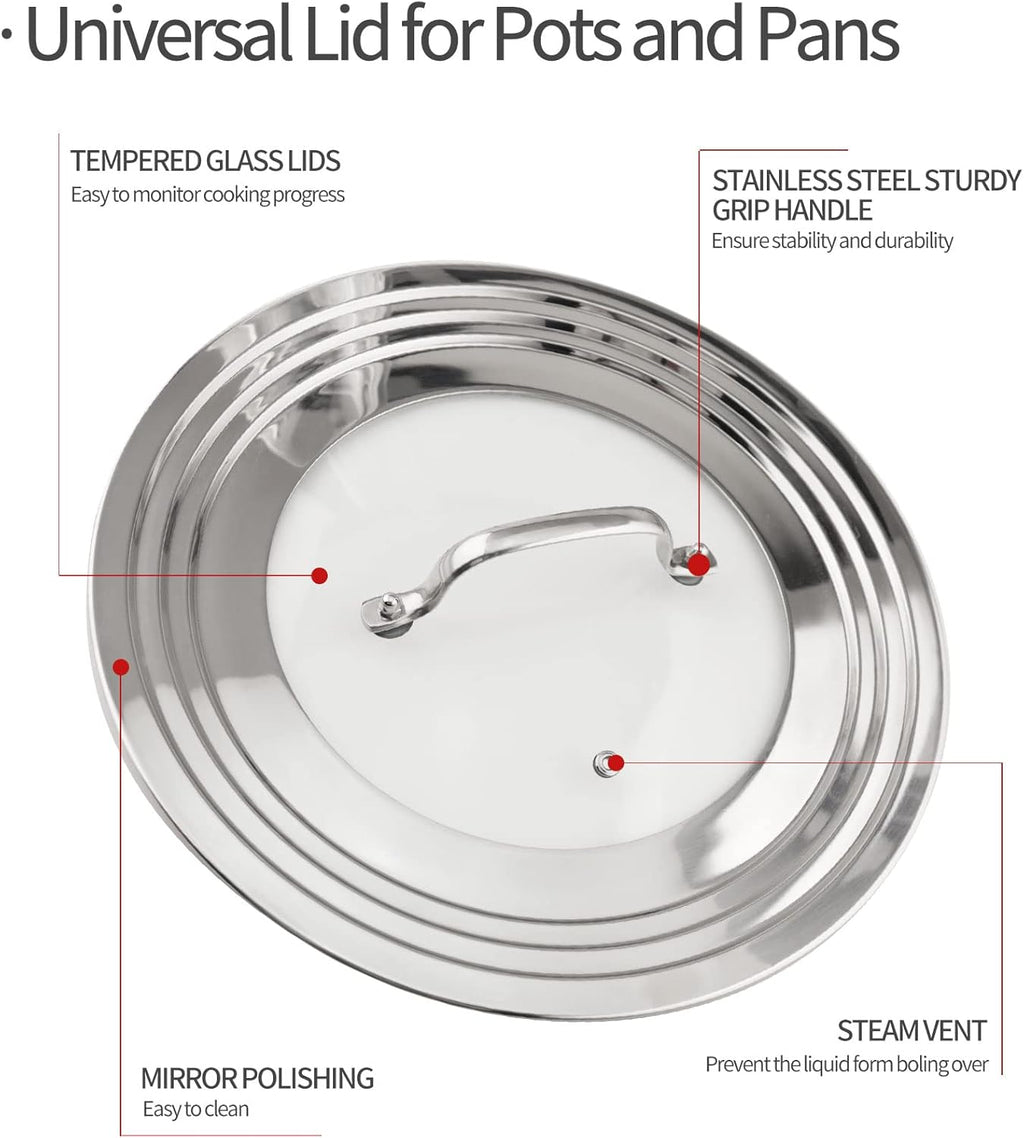 Stainless Steel Universal Lid for Pots, Pans and Skillets-Fits 7" to 12" Replacement Frying Pan Cover and Cast Iron Skillet Lid