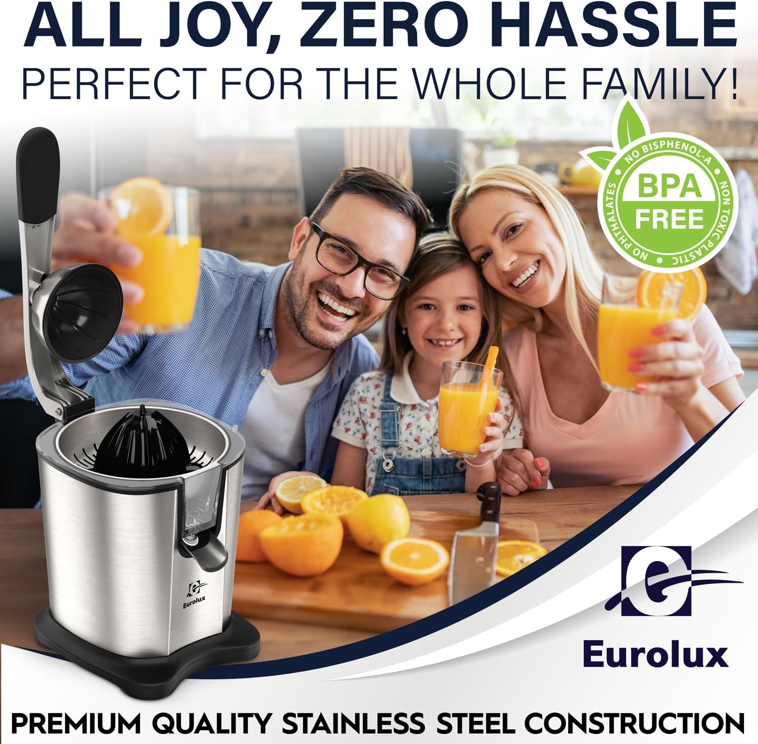 Eurolux Electric Citrus Juicer Power Pro - With 300 Watts of Power, This is The Most Powerful Juicer, for an Easy Smooth Juicing Experience | with Its New Updated Design