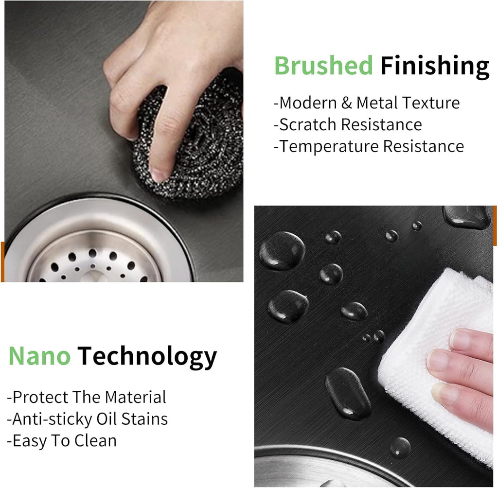 Black 20x16 In Kitchen And Bar Sink- Stainless Steel Drop In Kitchen Sink Modern Single Bowl Topmount Bar Sink With Silicon Mat,Drain Strainer Set Compatibility With Various Kitchen & Bar Style