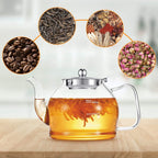 STNTUS Glass Teapot, 40 oz. / 1200 ml for Loose Tea, With Infuser and Stainless Steel Strainer, Stovetop Safe, 4-6 Cups