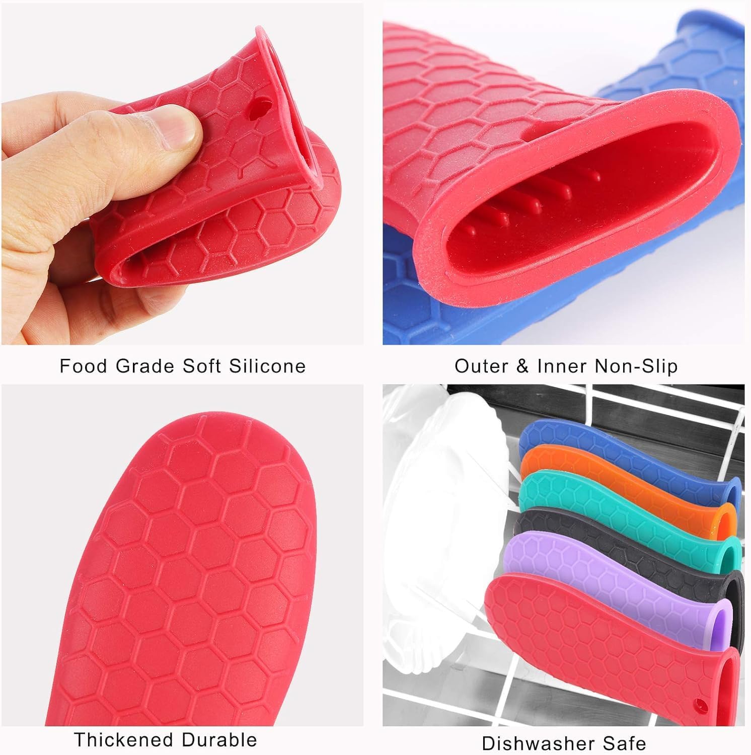 4 Pcs Non-Slip Silicone Hot Handle Holder & Assist Grips, Potholder for Cast Iron Skillets, Heat Resistant Handle Cover Sleeve for Frying Pans, Casserole, Cookware Handles, Red
