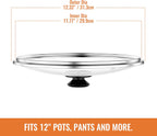 12 Inch Pan Lid For Pots Pans and Skillets, Cast Iron Skillet Lid, Large Tempered Glass Pan Lids, Replacement Pan Cover for Frying, Crock Pot Lid with Stainless Steel Rim, Cookware Pot Covers