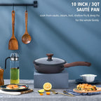 Vinchef Nonstick Deep Frying Pan Saute Pan with Lid, 10in/3Qt Skillet Pan, German 3C+ Ceramic Coating Technology, Aluminum Casting, Induction Compatible