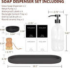 Set of 5 Kitchen Soap Dispenser Set 16 Oz Glass Hand Dish Soap Dispenser with Stainless Steel Pump, Cement Tray, Dish Scrub Brush for Farmhouse Rustic Home Bathroom Decor (Transparency)