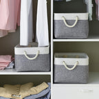 TheWarmHome Organization and Storage Basket for Organizing- 16x12x8 inch 1 Pack Fabric Storage Cubes, Collapsible Storage Bins for Shelves Organizer Gift Closet Cloth Toy (White & Grey)