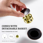 Pop up Sink Drain Stopper for Bathroom Vessel Vanity Sink Art Basin Oil Rubbed Bronze, Small Cap with Overflow, Metal Pop-up Drain Strainer with Detachable Basket Stopper