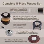 Swissmar Sierra Cast Iron Fondue Set, 1.6 Quart / 1.6 Liter – Perfect for Meat, Cheese, & Chocolate Fondues – Ideal for Family Bonding & Hosting Gifts - 12-Pieces, Metallic Black