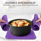 Silicone Trivet for Hot Dishes, 2 Pack Purple Heat Resistant Silicone Hot Pads Pot Holders for Kitchen Counter Non-Slip Trivets for Hot Pots and Pans, 9'' x 12'' Large Dish Drying Mat & Spoon Rest