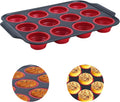 Silicone Muffin Pan, 12 Cups Cupcake Pans with Metal Frame Nonstick Muffin Tins Easy to Pop Out for Baking Cupcake Egg Bites BPA-free Cupcake Pan Mold (12 Cups-Red)