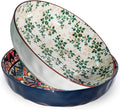 75 Oz Serving Bowls,2 Pack Bohemian Style Large Porcelain Dishes for Entertaining Parties,Big Bowls for Eating Soup, Salad, Pasta, Fruit, Chips, 10.3 Inch Diameter (blue Beige)